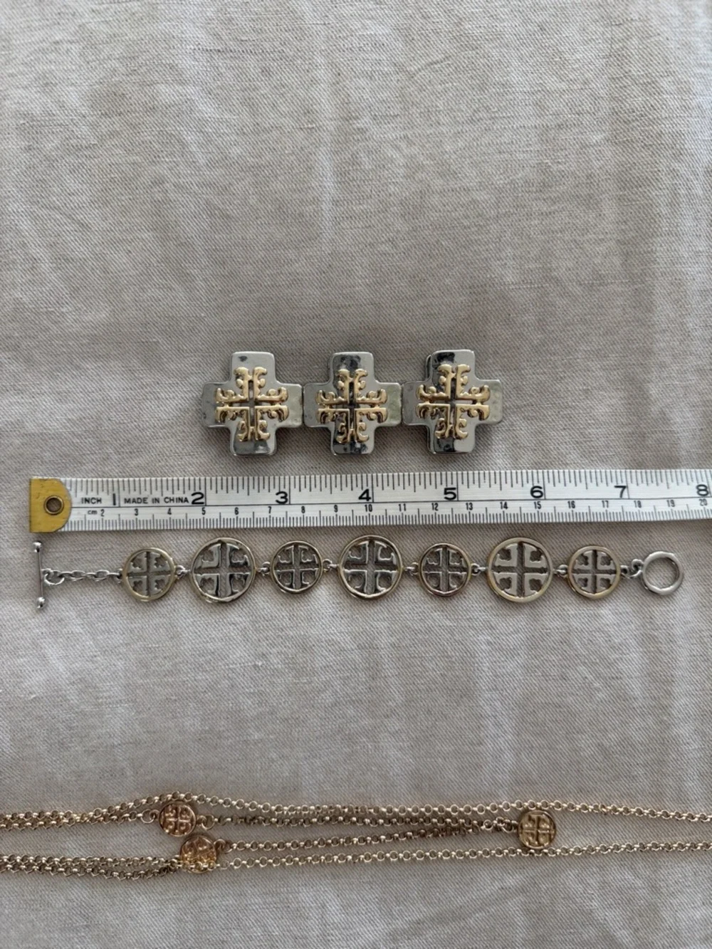 Gold/Silver Tone -Tory Burch costume jewelry 3 piece set. 2 bracelets/1 necklace - Picture 8 of 9